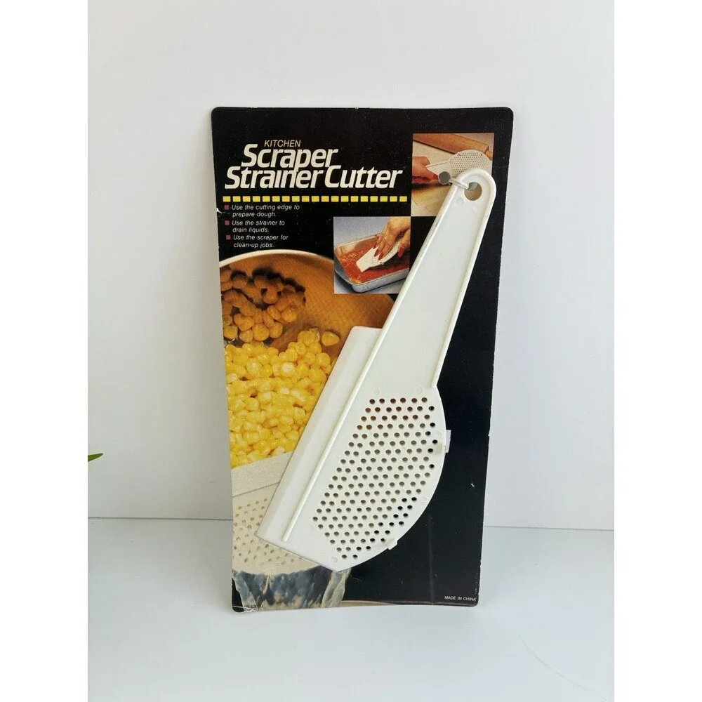 Vintage Spatula Scraper Strainer Cutter Pot Pasta White Plastic Kitchen Tool